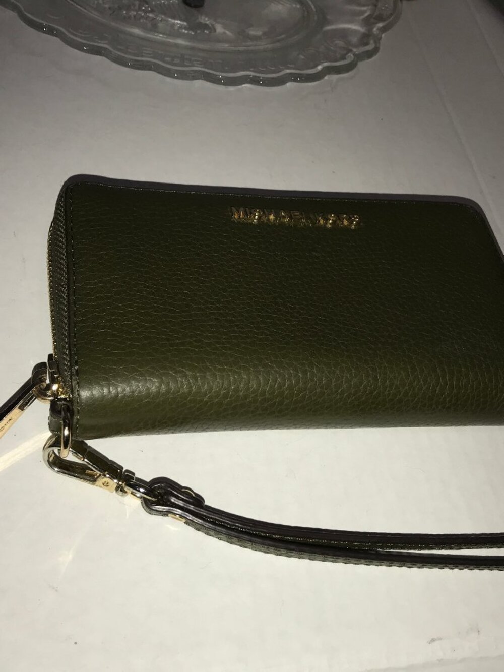 Mickael Kors Olive Green Leather Wallet Wristlet
